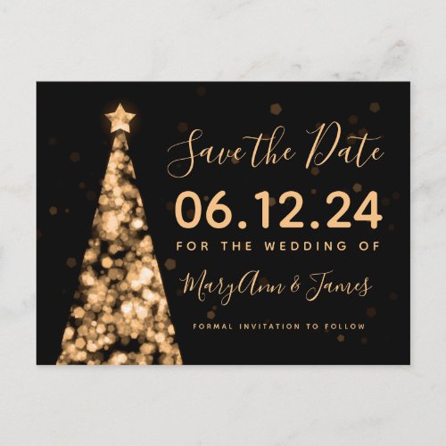 Elegant Gold Christmas Wedding Save The Date Announcement Postcard