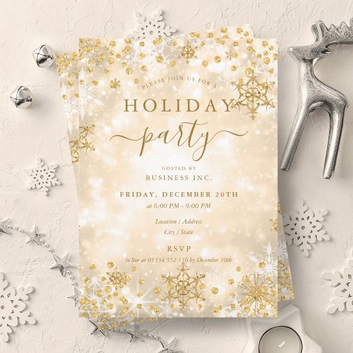 Elegant Gold Christmas Winter Company Holiday  Invitation