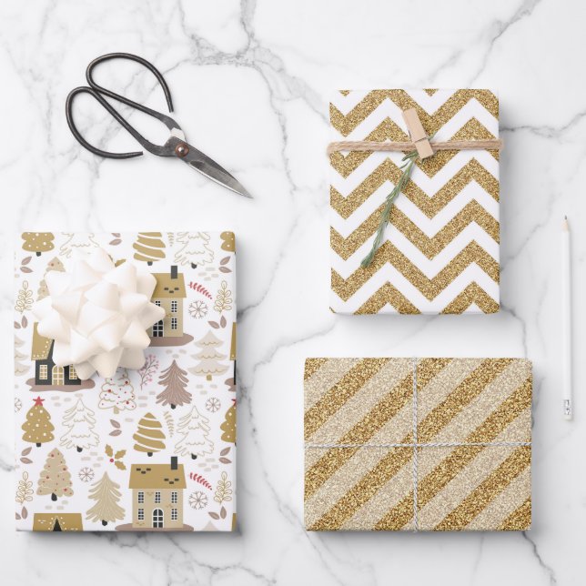 Elegant Gold Christmas Wrapping Paper Sheets (Front)