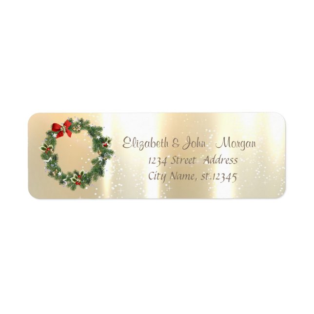 Elegant, Gold Christmas  Wreath , Holiday Label (Front)