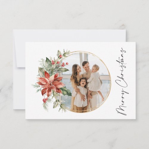 Elegant Gold Christmas Wreath Photo Cards