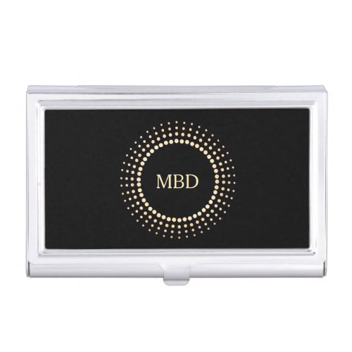 Elegant Gold Circle Logo Black Monogram Business Card Case