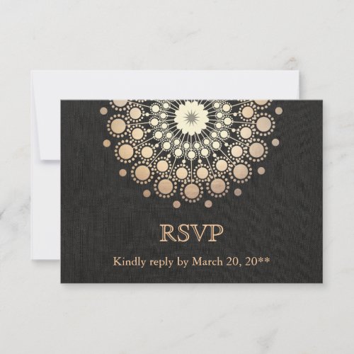 Elegant Gold Circle Motif Black Linen Look RSVP