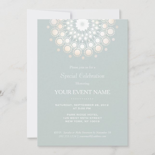 Elegant Gold Circle Motif Light Sage Formal Invitation (Front)