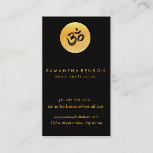Elegant Gold Circle OM Logo Black Yoga Business Card
