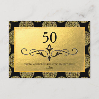 ELEGANT GOLD CIRCLE PATTERN & BLACK "Thank You" Thank You Card