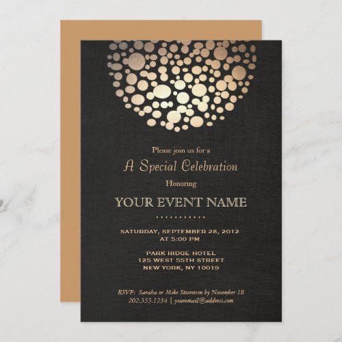 Elegant Gold Circle Sphere Black Formal Invitation