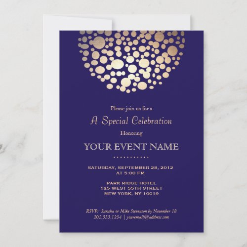 Elegant Gold Circle Sphere Navy Blue Formal Invitation