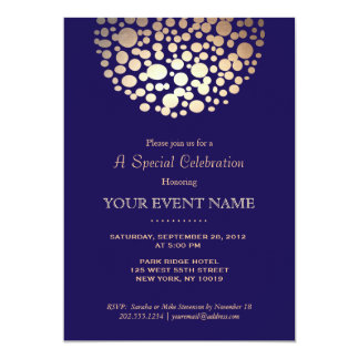 Elegant Gold Circle Sphere Navy Blue Formal Invitation