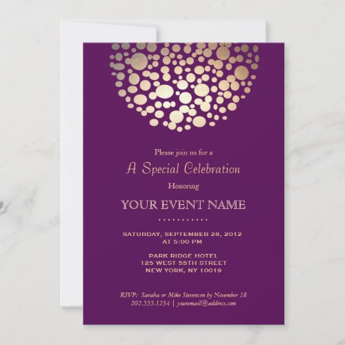 Elegant Gold Circle Sphere Purple Formal Invitation