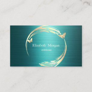 Elegant Gold Circles Butterflies Green Metallic Business Card