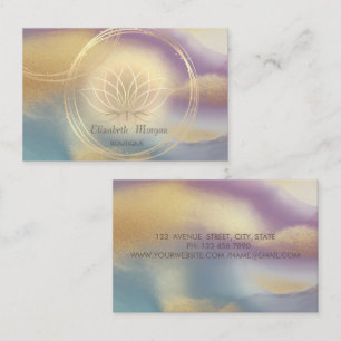 Elegant Gold Circles Lotus Colorful Holographic Business Card