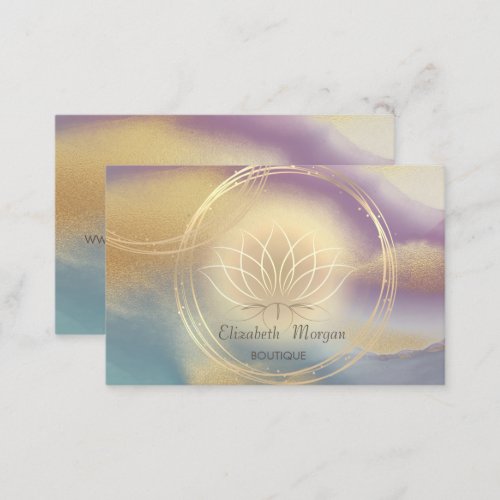 Elegant Gold Circles Lotus Colorful Holographic Business Card