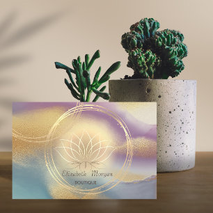 Elegant Gold Circles Lotus Colorful Holographic Business Card