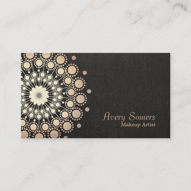 Elegant Gold Circles Makeup Artist Logo Black Business Card (Front)