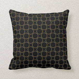 Elegant Gold Circles Pattern Black Template Modern Throw Pillow