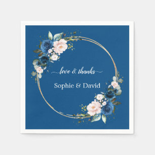 Elegant Gold Class Blue Pink Flowers Bloom Wedding Napkins