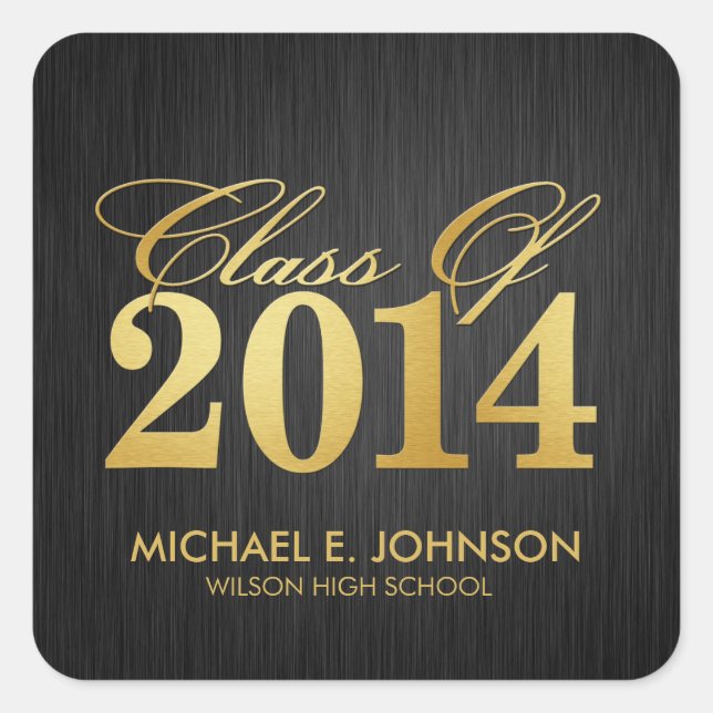 Elegant "Gold" Class of 2014 Graduation Square Sticker (Front)