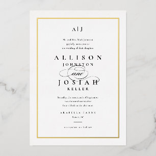 Elegant Gold Classic Black and White Wedding Foil Invitation