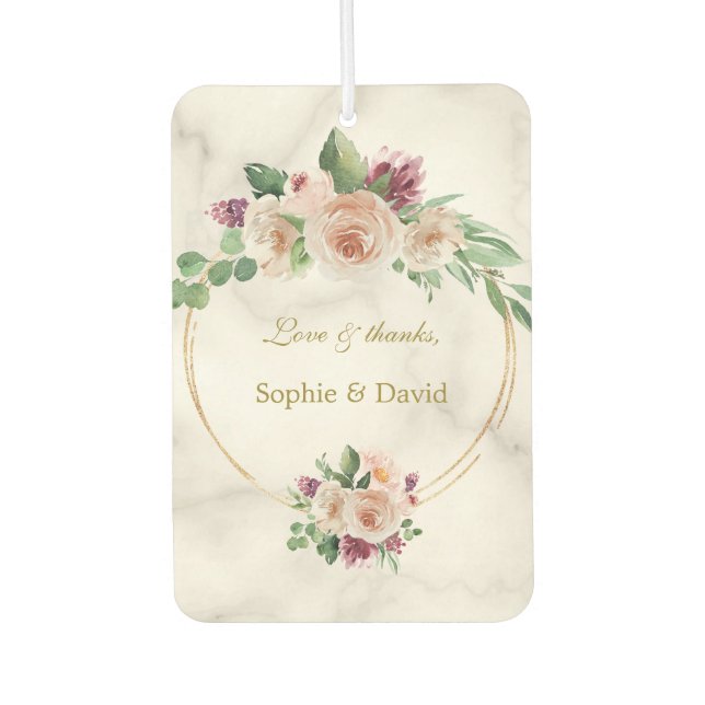 Elegant Gold Classic Blue Floral Birthday Air Freshener (Front)