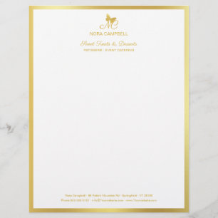 Elegant Gold Classic Butterfly Monogram Frame Letterhead