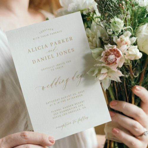 Elegant gold classic calligraphy script wedding invitation