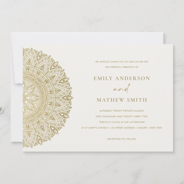 Elegant Gold Classic Ornate Mandala Wedding Invite (Front)