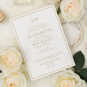 Elegant Gold Classic Script Monogram Wedding Invitation