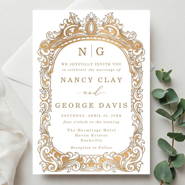 Elegant Gold Classic Vintage Frame Monogram Invitation (Creator Uploaded)