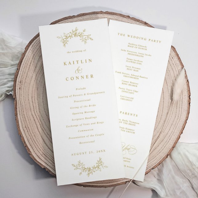 Elegant Gold Classic Vintage Wedding Programs (Elegant gold wedding programs with a botanical hand drawn gold design.)