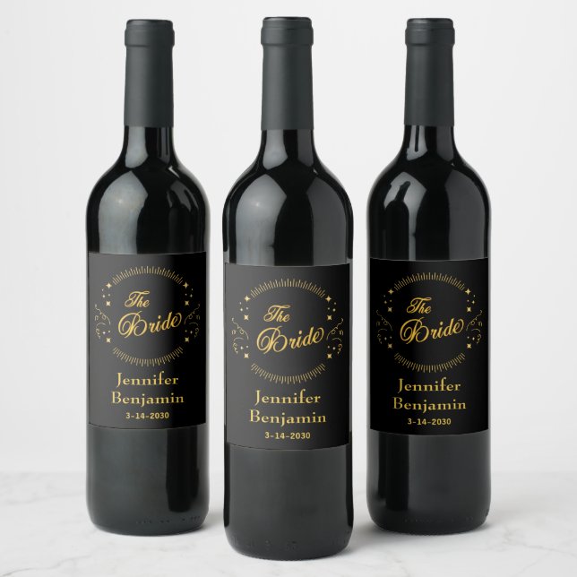  Elegant Gold Classic Wedding Bridal Personalize Wine Label (Bottles)