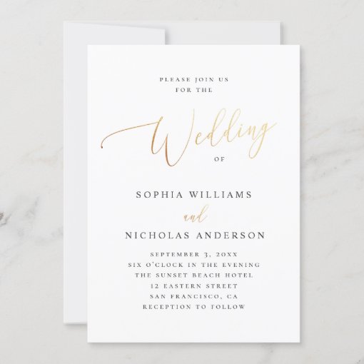 Elegant gold classic wedding. Formal simple script Invitation | Zazzle