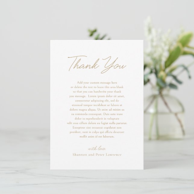 Elegant Gold Classic Wedding Thank You Card (Standing Front)