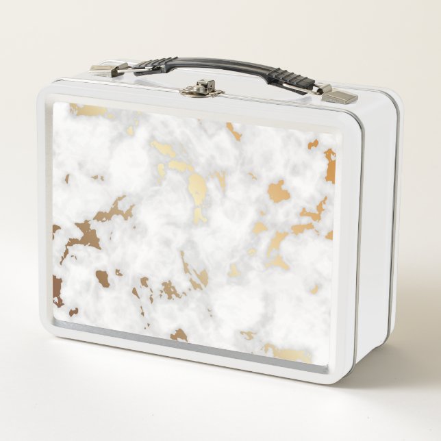 Elegant Gold Classy Marble design Metal Lunch Box (Front)