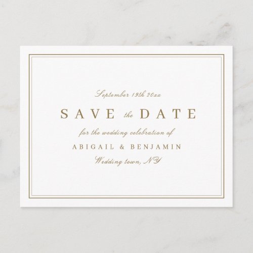 Elegant gold classy minimalist save the date announcement postcard