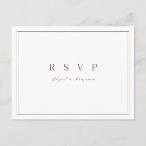 Elegant gold classy minimalist wedding RSVP Invitation Postcard