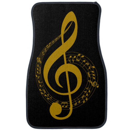 Elegant Gold Clef Music Note on Black Car Floor Mat