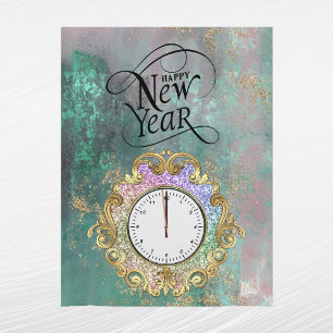 Elegant Gold Clock New Year Holiday Postcard