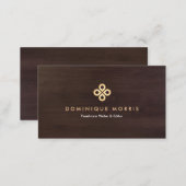 ELEGANT GOLD CLOVER LOGO on DARK BROWN WOODGRAIN Business Card (Front/Back)