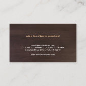 ELEGANT GOLD CLOVER LOGO on DARK BROWN WOODGRAIN Business Card (Back)