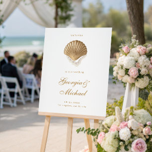 Elegant Gold Coastal Seashell Wedding Welcome Sign