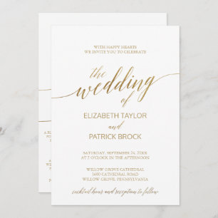 Elegant Gold Cocktail Hour and Details Wedding Invitation