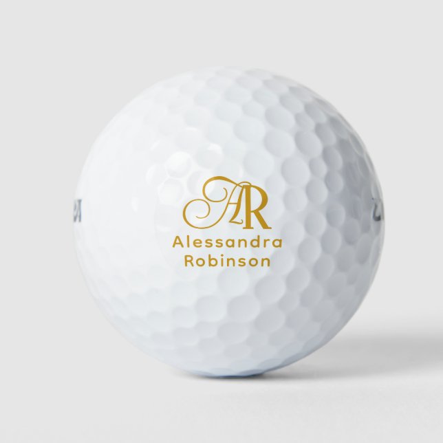 Elegant gold color monogram & name golf balls (Front)
