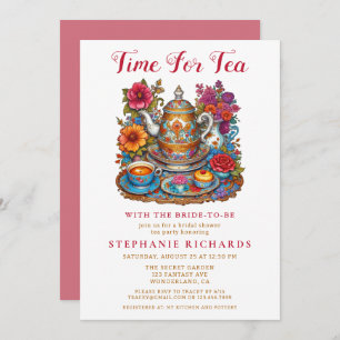 Elegant Gold Colorful Floral Teapot Bridal Shower Invitation