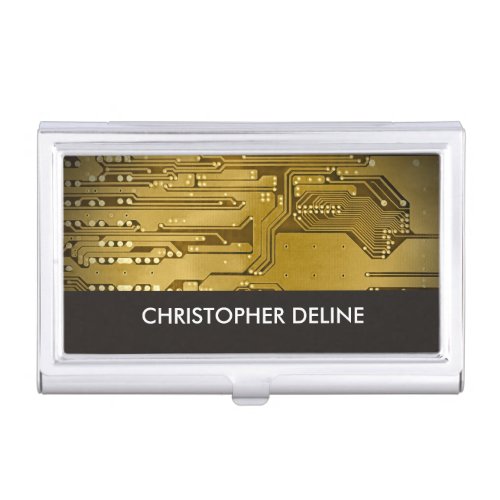 Elegant Gold Computer Circuit Board HighTech Business Card Holder
