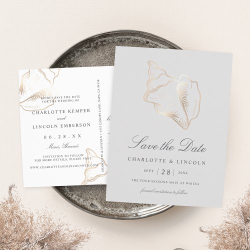 Elegant Gold Conch Shell Wedding Save the Date Announcement Postcard