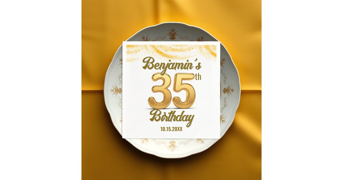Elegant Gold Confetti 35th Birthday Celebration Napkins | Zazzle