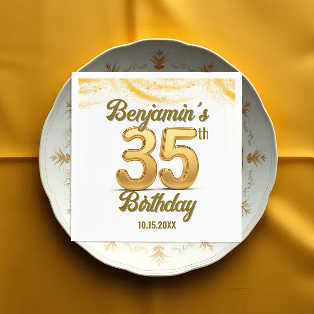 Elegant Gold Confetti 35th Birthday Celebration Napkins | Zazzle