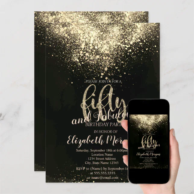 Elegant Gold Confetti 50th Birthday Party Invitation | Zazzle