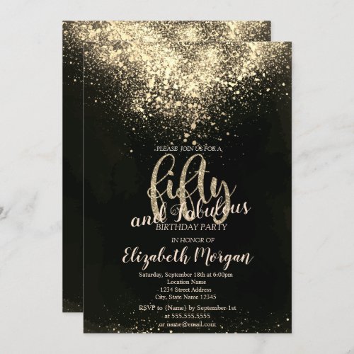 Elegant Gold Confetti  50th Birthday Party Invitation